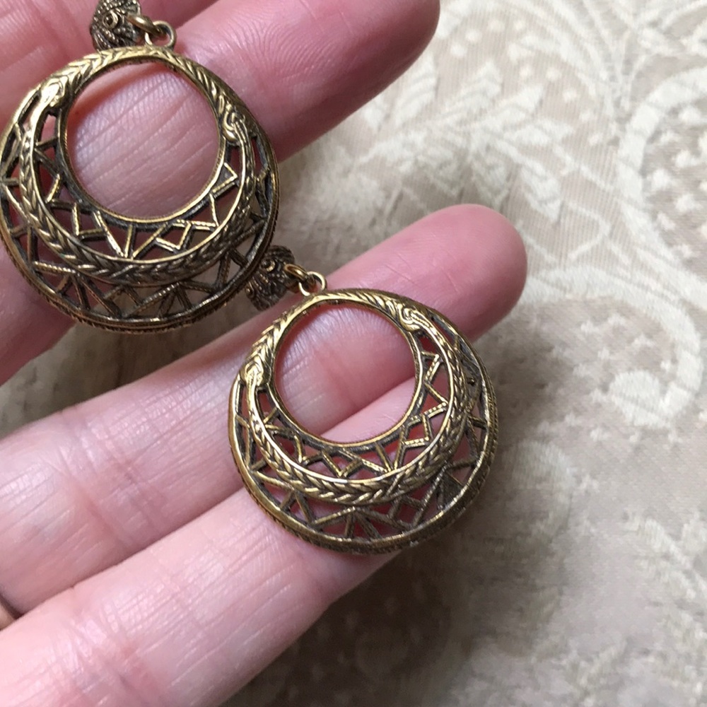 Open Work Filigree Hanging Hoop Earrings
